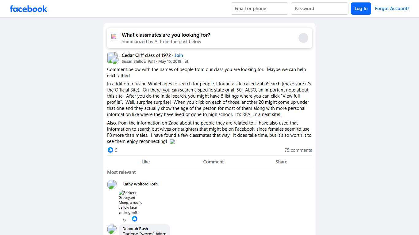 Cedar Cliff class of 1972 | Comment below with the names of people from our class you are looking for | Facebook